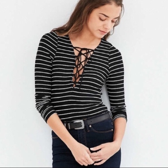 Urban Outfitters striped lace up long sleeve - Picture 1 of 6